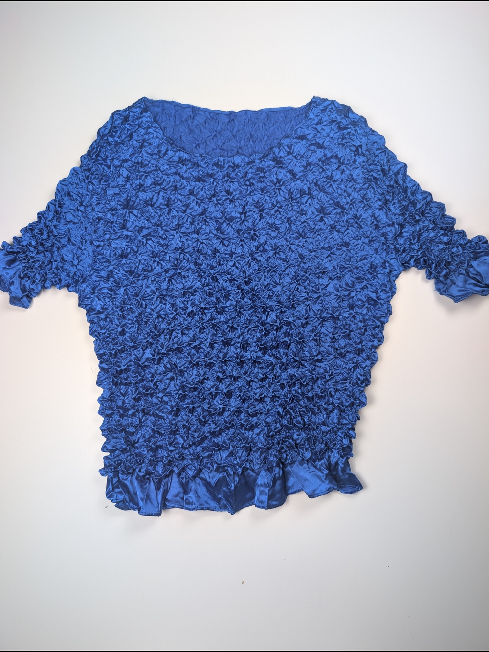 Vintage Y2K Royal Blue Popcorn Top One Size Retro Crinkle Bubble Blouse